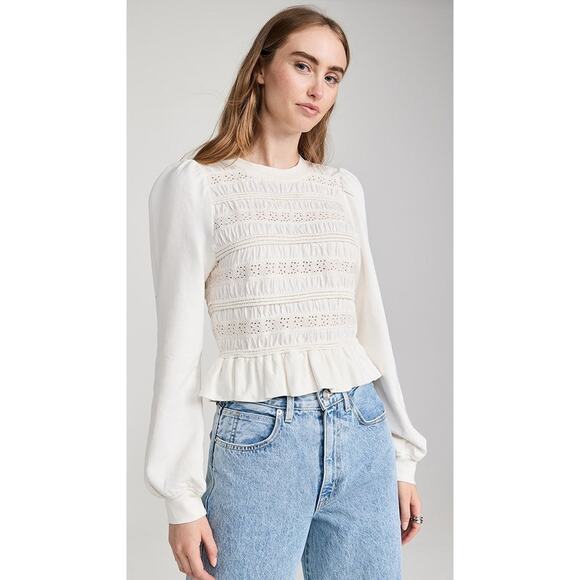 Sea Tops - Sea Rita Jersey Smocked Long Sleeve Top Cream - XL